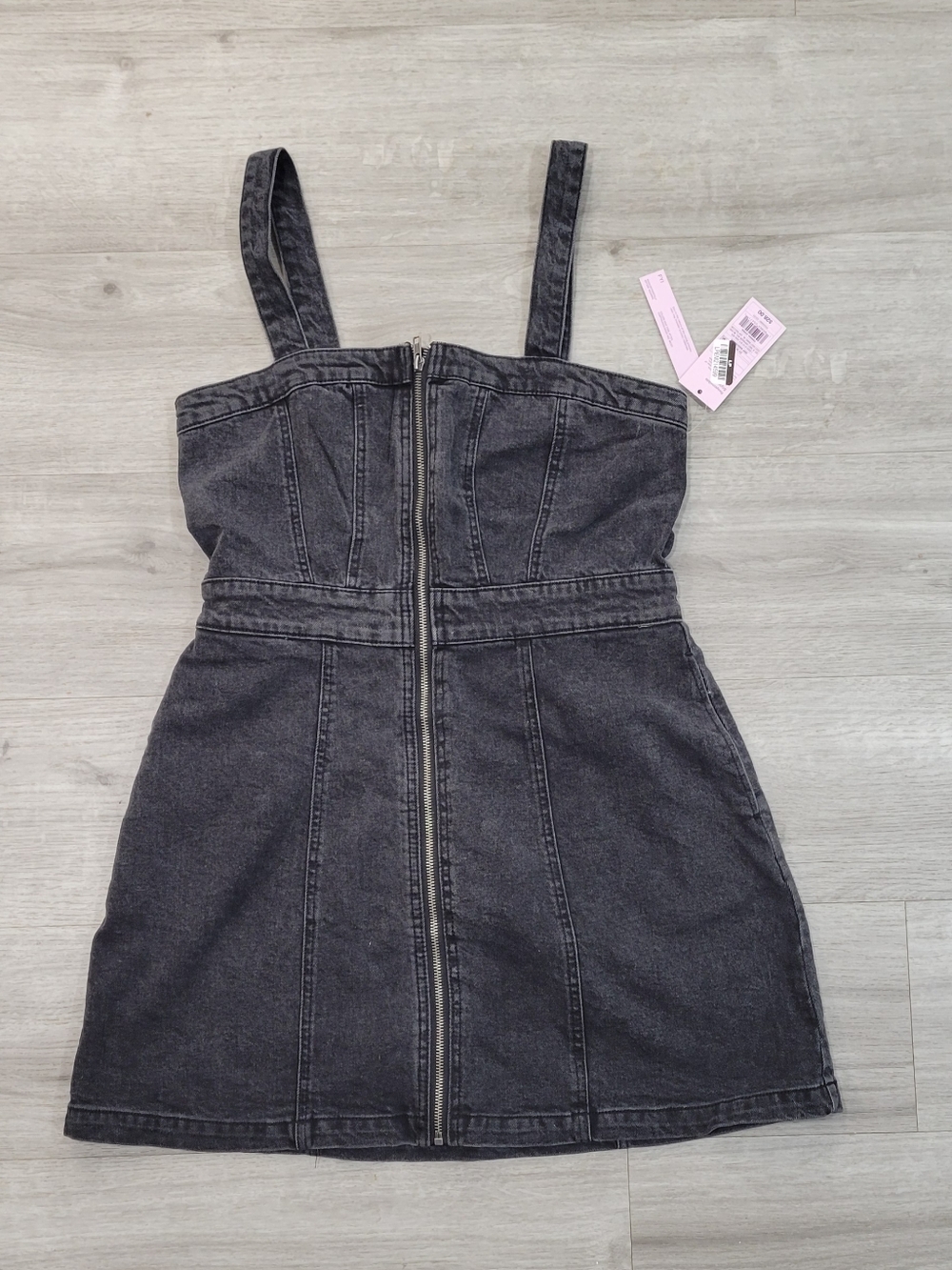 wild fable Black Washed Denim Mini Dress with Front Zip
